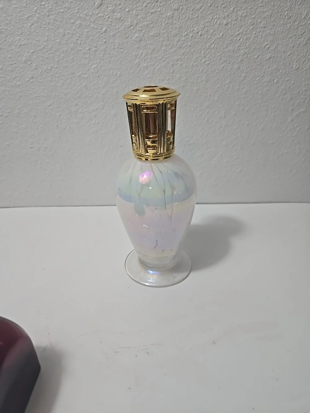 Iridescent Glass Fragrance Lamp with Gold Tone Top